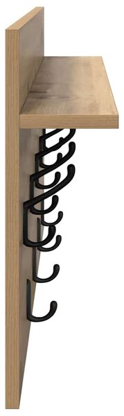 Věšák, nástěnný, 1 prkno, háčky, kompozitní dřevo, 40x80x12 cm, dub artisan, Dekorino TK20260018