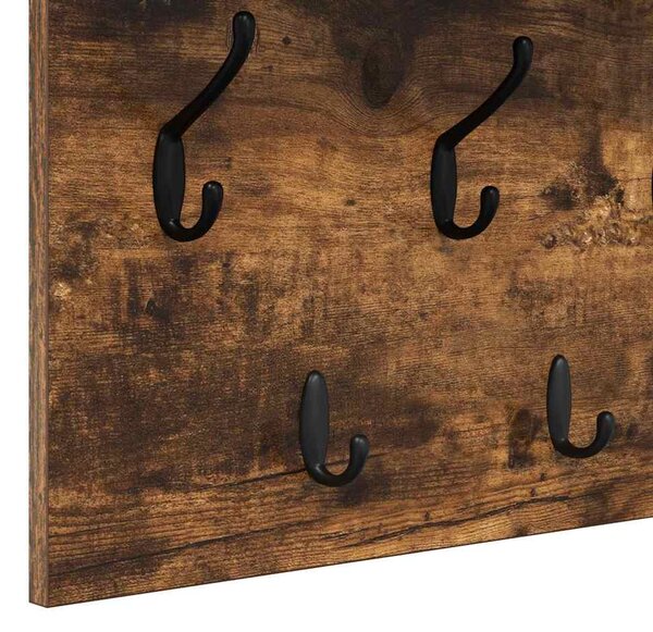 Věšák, nástěnný, 1 prkno, háčky, kompozitní dřevo, 40x80x12 cm, kouřový dub, Dekorino TK20260018