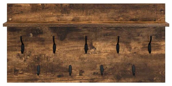Věšák, nástěnný, 1 prkno, háčky, kompozitní dřevo, 40x80x12 cm, kouřový dub, Dekorino TK20260018