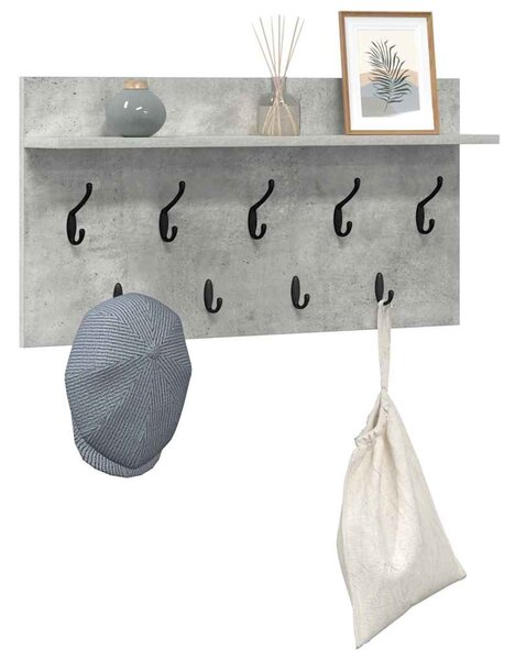 Věšák, nástěnný, 1 prkno, háčky, kompozitní dřevo, 40x80x12 cm, beton šedá, Dekorino TK20260018