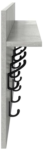 Věšák, nástěnný, 1 prkno, háčky, kompozitní dřevo, 40x80x12 cm, beton šedá, Dekorino TK20260018