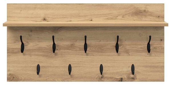 Věšák, nástěnný, 1 prkno, háčky, kompozitní dřevo, 40x80x12 cm, dub artisan, Dekorino TK20260018