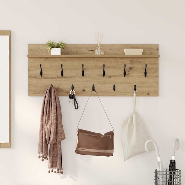 Věšák, nástěnný, 1 prkno, háčky, kompozitní dřevo, 40x100x12 cm, dub artisan, Dekorino TK20260019
