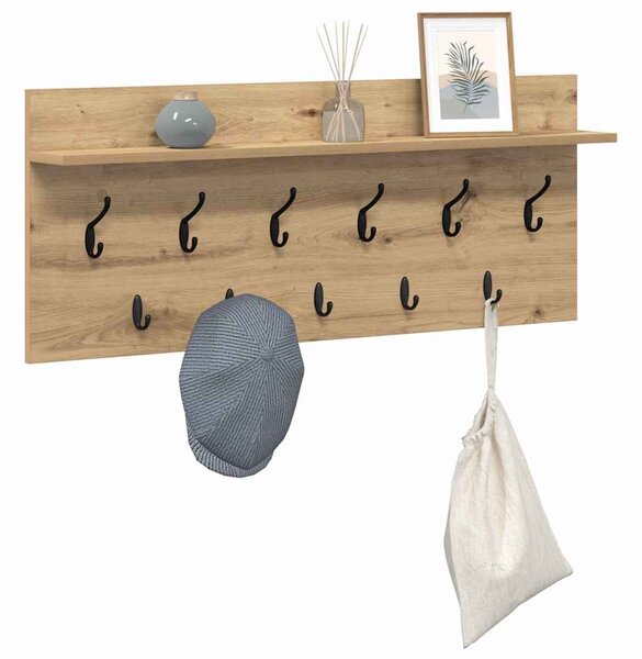 Věšák, nástěnný, 1 prkno, háčky, kompozitní dřevo, 40x100x12 cm, dub artisan, Dekorino TK20260019