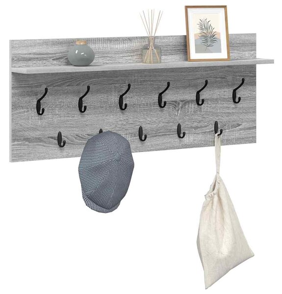 Věšák, nástěnný, 1 prkno, háčky, kompozitní dřevo, 40x100x12 cm, šedá sonoma, Dekorino TK20260019