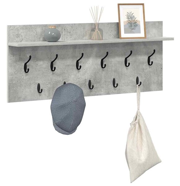 Věšák, nástěnný, 1 prkno, háčky, kompozitní dřevo, 40x100x12 cm, beton šedá, Dekorino TK20260019