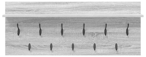 Věšák, nástěnný, 1 prkno, háčky, kompozitní dřevo, 40x100x12 cm, šedá sonoma, Dekorino TK20260019