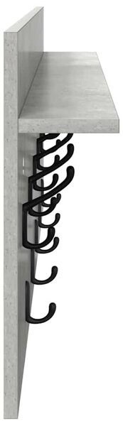 Věšák, nástěnný, 1 prkno, háčky, kompozitní dřevo, 40x100x12 cm, beton šedá, Dekorino TK20260019