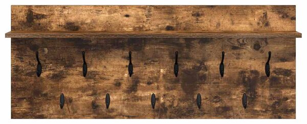 Věšák, nástěnný, 1 prkno, háčky, kompozitní dřevo, 40x100x12 cm, kouřový dub, Dekorino TK20260019