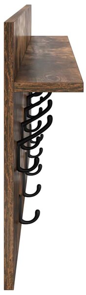 Věšák, nástěnný, 1 prkno, háčky, kompozitní dřevo, 40x100x12 cm, kouřový dub, Dekorino TK20260019