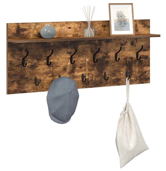 Věšák, nástěnný, 1 prkno, háčky, kompozitní dřevo, 40x100x12 cm, kouřový dub, Dekorino TK20260019