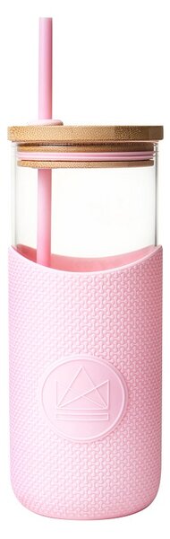 Skleněný pohár s brčkem, 1l, Neon Kactus, růžový