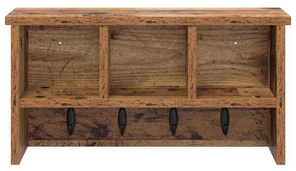 Věšák, nástěnný, 3 poličky, háčky, kompozitní dřevo, 26x50x16 cm, staré dřevo, Dekorino TK20260020