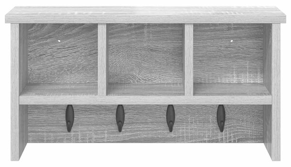 Věšák, nástěnný, 3 poličky, háčky, kompozitní dřevo, 26x50x16 cm, šedá sonoma, Dekorino TK20260020