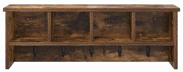 Věšák, nástěnný, 4 poličky, háčky, kompozitní dřevo, 26x75x16 cm, kouřový dub, Dekorino TK20260021