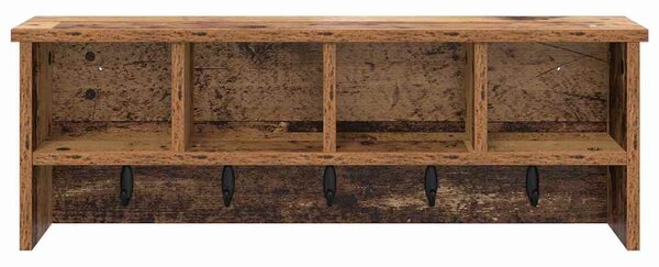 Věšák, nástěnný, 4 poličky, háčky, kompozitní dřevo, 26x75x16 cm, staré dřevo, Dekorino TK20260021