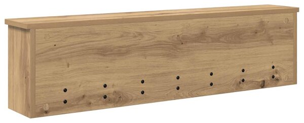 Věšák, nástěnný, 5 poliček, háčky, kompozitní dřevo, 26x100x16 cm, dub artisan, Dekorino TK20260022
