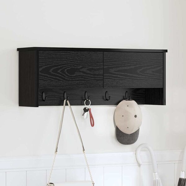 Věšák, nástěnný, s dvířky, háčky, kompozitní dřevo, 30x80x20 cm, černý dub, Dekorino TK20260024