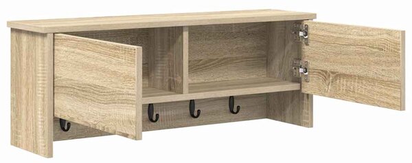 Věšák, nástěnný, s dvířky, háčky, kompozitní dřevo, 30x80x20 cm, beton šedá, Dekorino TK20260024