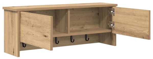 Věšák, nástěnný, s dvířky, háčky, kompozitní dřevo, 30x80x20 cm, dub artisan, Dekorino TK20260024