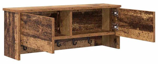 Věšák, nástěnný, s dvířky, háčky, kompozitní dřevo, 30x80x20 cm, staré dřevo, Dekorino TK20260024