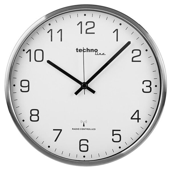 MPM Rádiem řízené kovové nástěnné hodiny Techno Line WT8900 – leskle stříbrné E20.4734.70.005640
