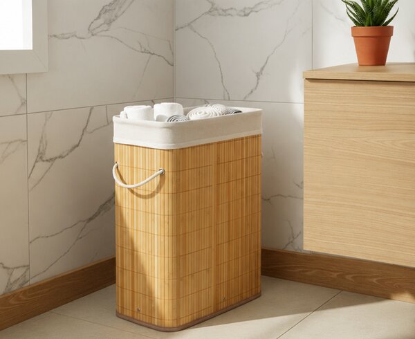 Koš na prádlo, objem 40 l, bez víka, bambus, 49,5x39x20 cm, přírodní, Dekorino KP20260002