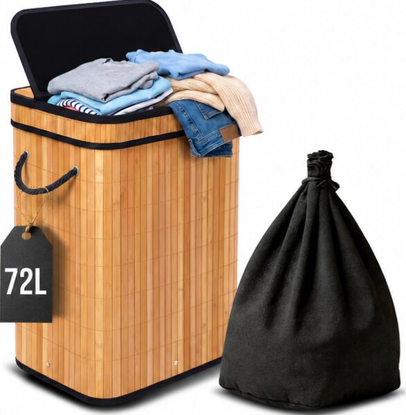 Koš na prádlo, objem 72 l, s víkem, bambus, 60x40x30 cm, přírodní, Dekorino KP20260001