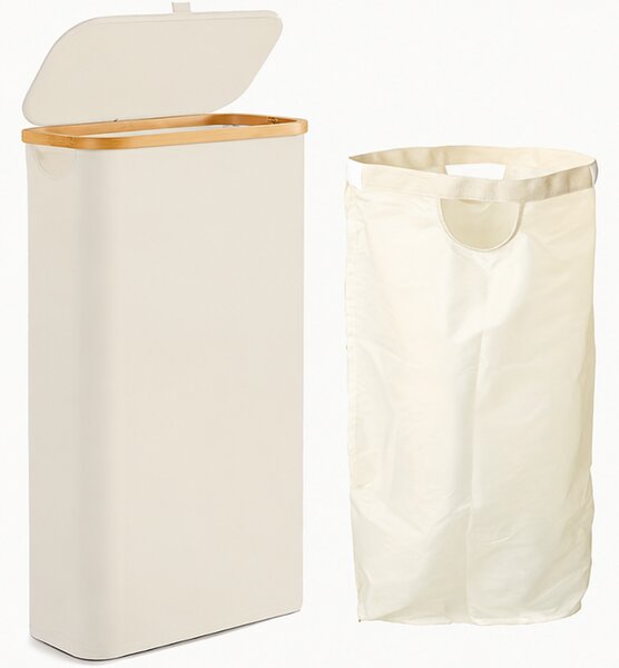 Koš na prádlo, objem 60 l, s víkem, oxford/bambus, 66x41x22 cm, béžová/přírodní, Dekorino KP20260010