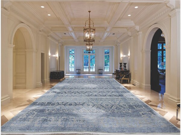 Diamond Carpets India, Ručně vázaný kusový koberec Diamond DC-HALI B Silver/blue, 140x200, modrá, chodba / předsíň
