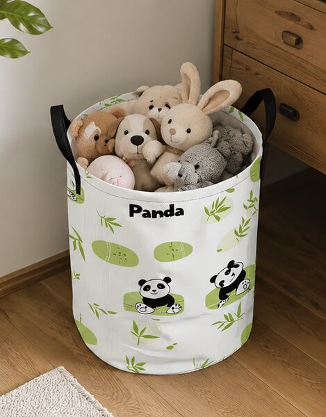Koš na prádlo, objem 75 l, přenosný, skládací, látkový, 45x35x35 cm, vzor panda, Dekorino KP20260012