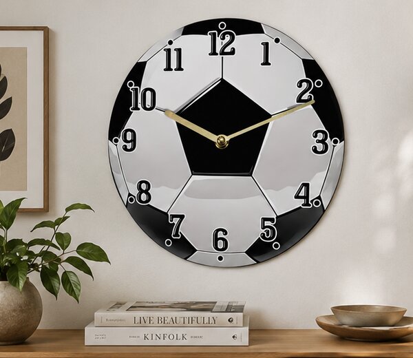 Nástěnné hodiny, kulaté, akryl, 20x20 cm, vzor fotbal, Dekorino HN20260017