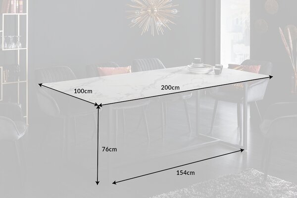 Keramický jídelní stůl Sloane 200 cm bílý mramor