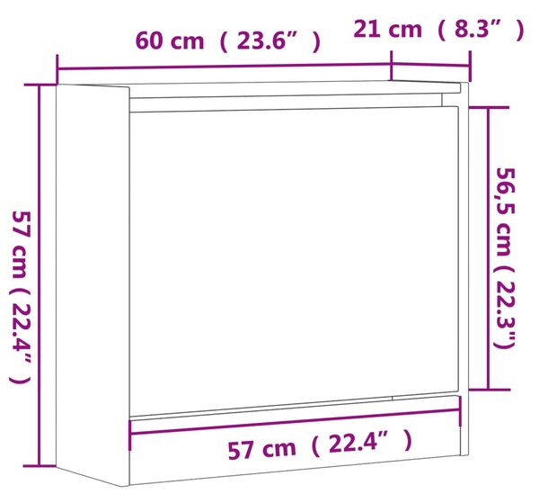 Botník, výklopný, kompozitní dřevo, 57x60x21 cm, bílá, Dekorino BB20260034