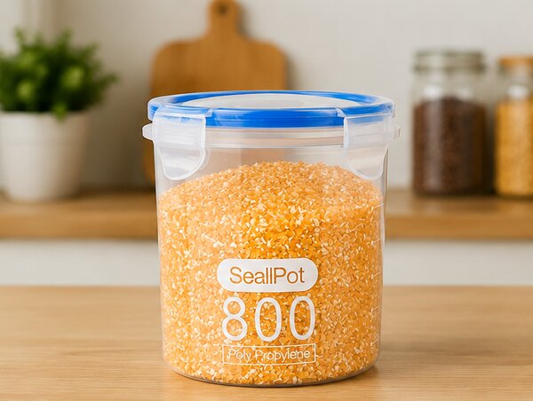 Dóza na potraviny, objem 0,8 l, s víkem, plast, 11x10x10 cm, průhledná, Dekorino DP20260019