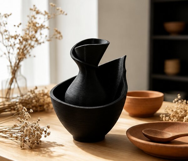 Váza, styl Art deco, PET, 7x4x4 cm, černá, Dekorino VD0260006