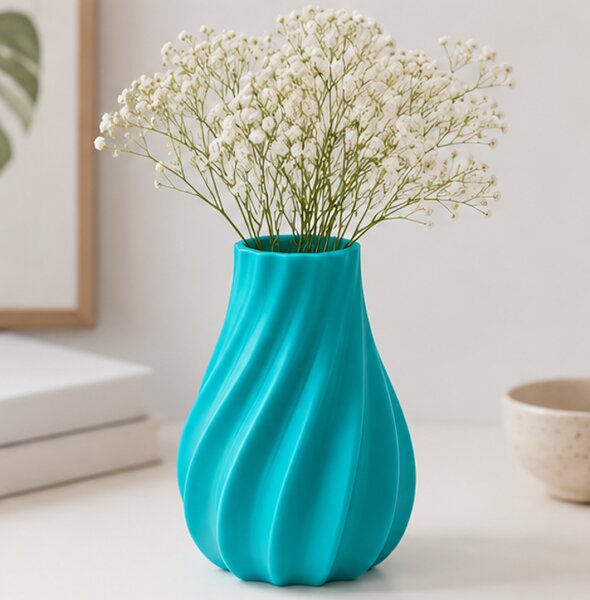 Váza, styl moderní, plast, 16x9x9 cm, tyrkysová, Dekorino VD0260013