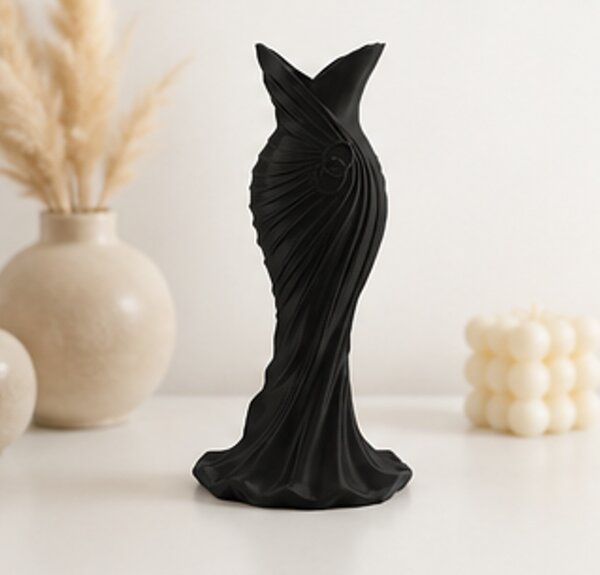 Váza, styl půvab, plast, 12x4x4 cm, černá, Dekorino VD0260020