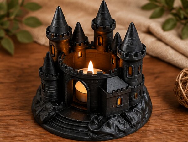 Svícen, gotický styl, plast, 11x7x7 cm, černá, Dekorino SD20260008