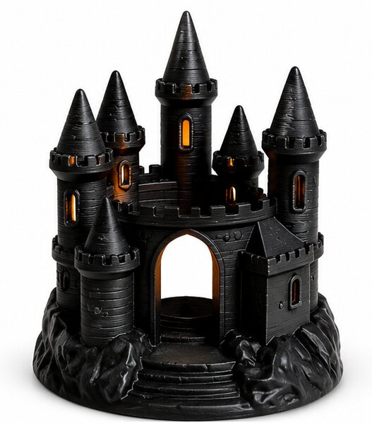 Svícen, gotický styl, plast, 11x7x7 cm, černá, Dekorino SD20260008