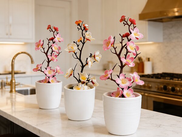 Umělá květina, bonsai švestkového květu, plast, výška 28 cm, růžová, Dekorino UK20260002