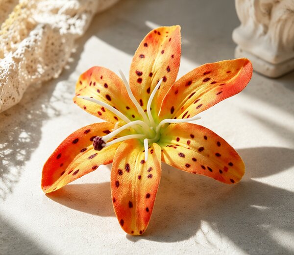 Umělá květina, květ lilie, sada 3 ks, polyester, 6x6 cm, oranžová, Dekorino UK20260009