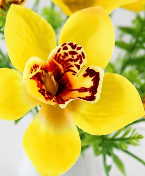 Umělá květina, orchidej Cattleya, sada 10 ks, 33x10 cm, plast, žlutá, Dekorino UK20260025