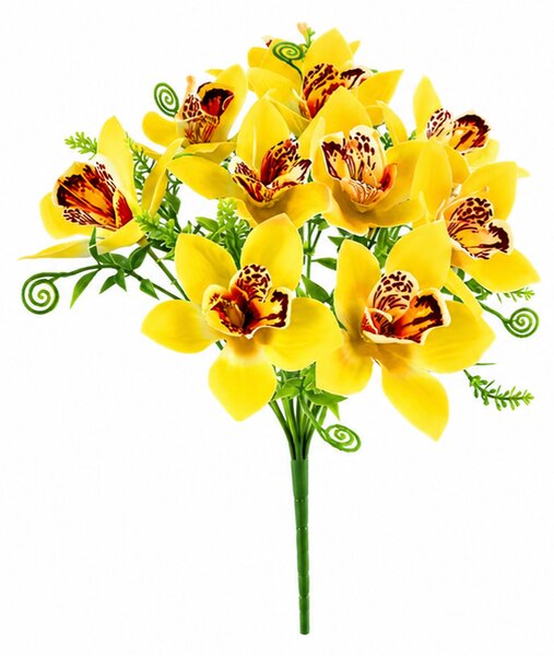 Umělá květina, orchidej Cattleya, sada 10 ks, 33x10 cm, plast, žlutá, Dekorino UK20260025