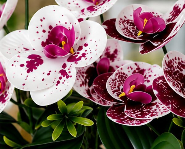 Umělá květina, orchidej Phalaenopsis, sada 2 ks, výška 38 cm, plast, bílá/vínová, Dekorino UK20260030