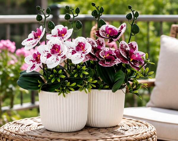 Umělá květina, orchidej Phalaenopsis, sada 2 ks, výška 38 cm, plast, bílá/vínová, Dekorino UK20260030