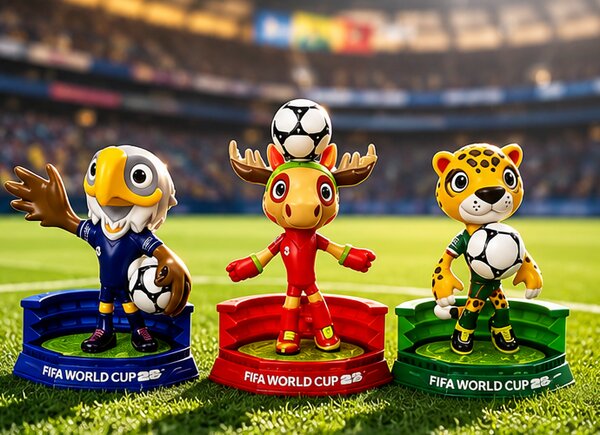 Figurka, Maple, Zayu a Clutch, oficiální maskoti FIFA MS 2026, sada 3 ks, výška 6 cm, plast, originál barvy, Dekorino SF20260005