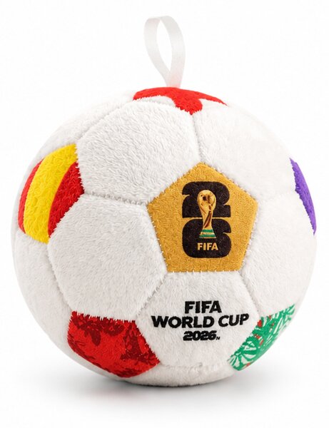 Polštář, dekorativní, tvar míče, motiv WORLD CUP 2026, 12x12 cm, plyš, tématika MS 2026, Dekorino PD20260001