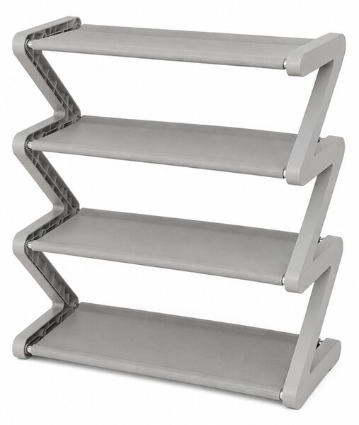 Botník, 4 patra, konstrukce tvaru Z, kov/plast/látka, 51x45x19 cm, šedá, Dekorino BB20260048