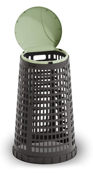 Plastový odpadkový koš na 120 l pytle, černý, zelené víko